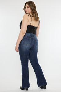 Kancan Mid Rise Dark Blue Washed Denim Flared Leg Jeans