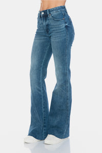 Judy Blue Tummy Control Raw Hem Blue Wash Denim Flared Leg Jeans