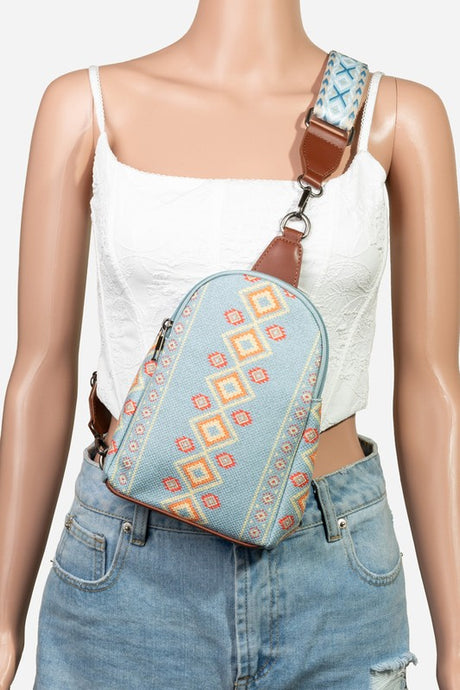 Fame Aztec Boho Wide Strap Crossbody Bag