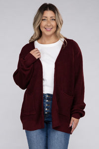 Zenana Plus Size Open Front Waffle Knit Cardigan