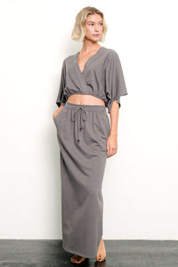 Fabina Luxe Brushed Organic Hemp Side Slit Maxi Skirt