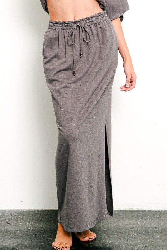 Fabina Brushed Organic Hemp Side Slit Maxi Skirt