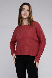 Zenana Seam Detailed Long Dolman Sleeve Cropped Ribbed Knit Top