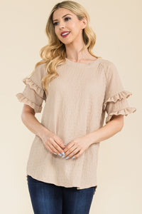 Celeste Double Ruffle Sleeve Textured Top