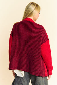 Davi & Dani Color Block Open Front Cable Knit Cardigan