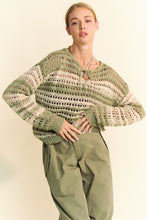 Carregar imagem no visualizador da galeria, Davi &amp; Dani Contrast Striped Crochet Openwork Knit Top
