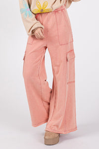 SAGE + FIG Rose Pink Mineral Washed Terry Knit Wide Leg Pants