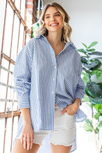 Load image into Gallery viewer, First Love Blue Striped Button Down Shirt
