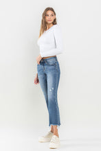 Load image into Gallery viewer, Lovervet Mid Rise Distressed Chewed Frayed Raw Hem Blue Denim Jeans
