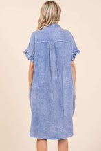 Carregar imagem no visualizador da galeria, Mittoshop Blue Mineral Washed Cotton Gauze Mini Shirt Dress
