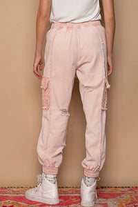 POL Coral Haze Distressed Cargo Denim Jogger