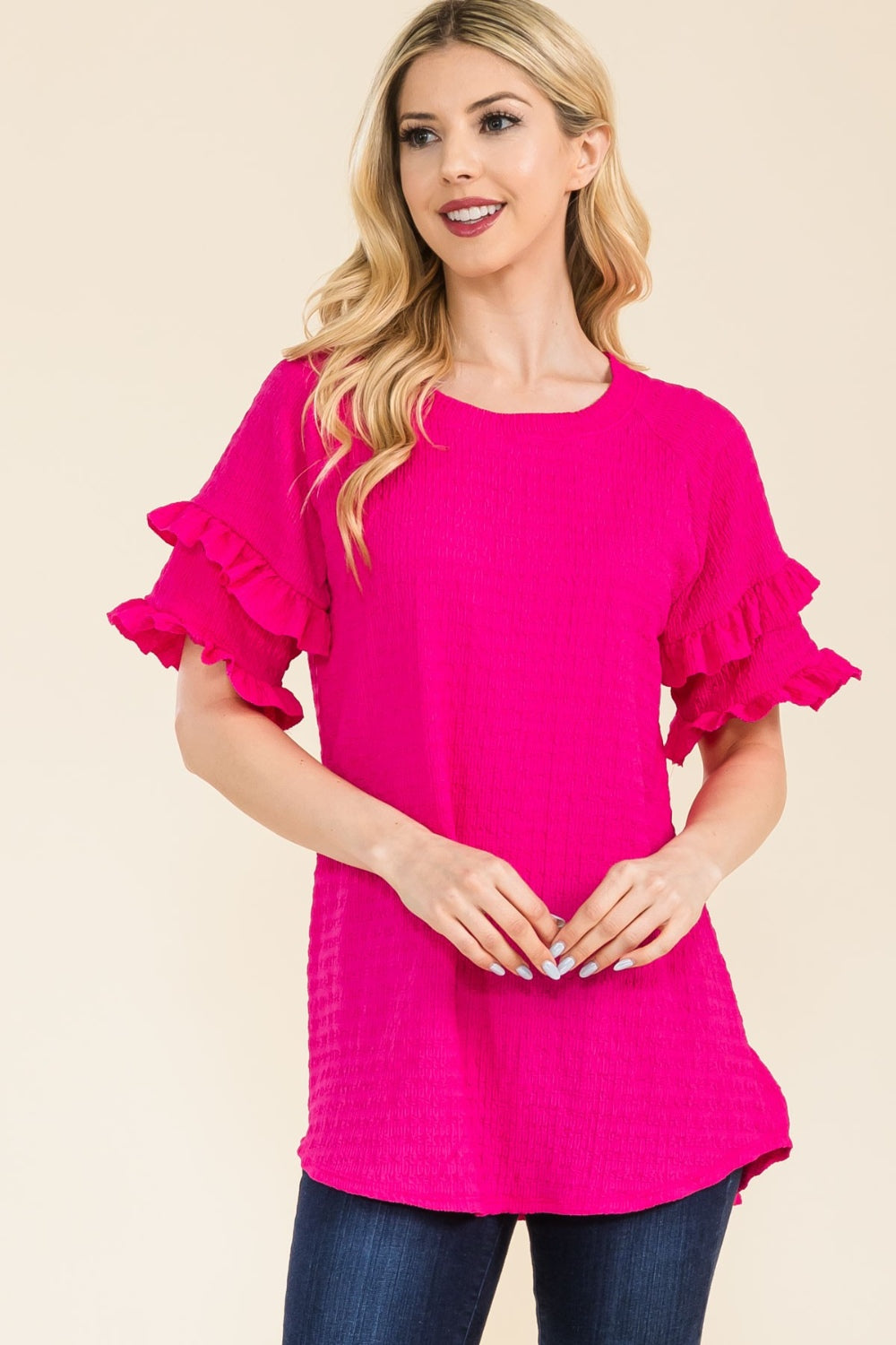 Celeste Double Ruffle Sleeve Textured Top