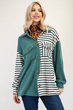 Carregar imagem no visualizador da galeria, Celeste Turquoise Striped Button Up Dropped Shoulder Shacket
