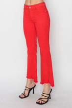 Load image into Gallery viewer, RISEN Chewed Raw Hem Flared Leg Red Denim Jeans
