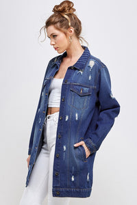 Blue Age Washed Distressed Longline Denim Jacket