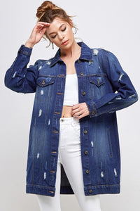 Blue Age Washed Distressed Longline Denim Jacket