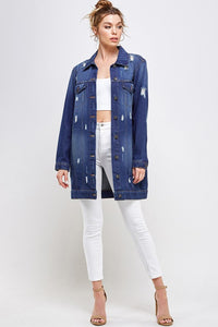 Blue Age Washed Distressed Longline Denim Jacket