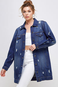 Blue Age Washed Distressed Longline Denim Jacket