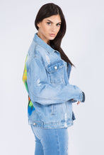 Cargar imagen en el visor de la galería, American Bazi Painted California LA Distressed Denim Jacket
