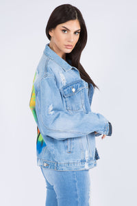 American Bazi Painted California LA Distressed Denim Jacket