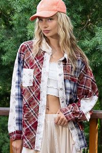 POL Patchwork Plaid Button Down Shirt