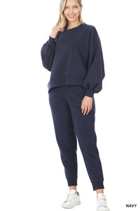 Zenana Balloon Sleeve Sweatshirt & Sweatpants Set