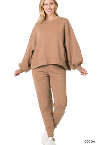 Zenana Balloon Sleeve Sweatshirt & Sweatpants Set