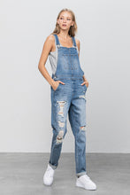 Load image into Gallery viewer, Insane Gene Destroyed Medium Washed Blue Denim Overalls
