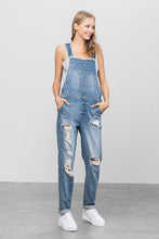 Load image into Gallery viewer, Insane Gene Destroyed Medium Washed Blue Denim Overalls
