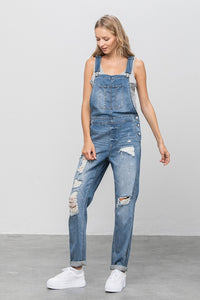 Insane Gene Destroyed Medium Washed Blue Denim Overalls