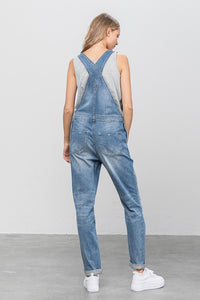 Insane Gene Destroyed Medium Washed Blue Denim Overalls