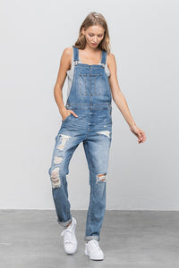 Insane Gene Destroyed Medium Washed Blue Denim Overalls