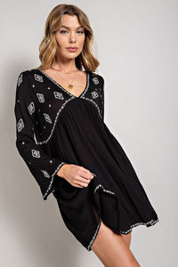 Sweet Generis Black Bohemian Embroidered Mini Dress