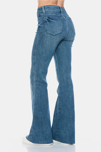 Judy Blue Tummy Control Raw Hem Blue Wash Denim Flared Leg Jeans