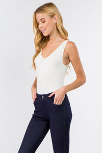 Yelete V-Neck Basic Tank Top Thong Bodysuit