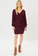 Load image into Gallery viewer, Love Tree Brown Off Shoulder Wrap Belted Ribbed Knit Bodycon Dress

