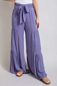 Eesome Smocked Tie Waist Tiered Super Wide Leg Pants