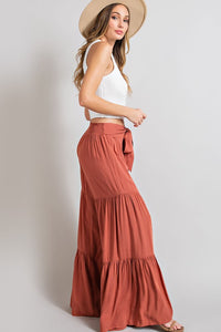 Eesome Smocked Tie Waist Tiered Super Wide Leg Pants