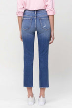 Load image into Gallery viewer, Vervet Mid Rise Distressed Raw Hem Straight Leg Cropped Blue Denim Jeans
