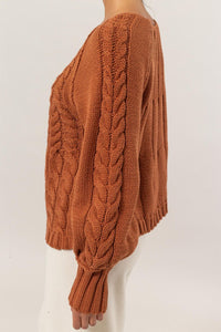 HYFVE Brown Raglan Sleeve Cable Knit Sweater