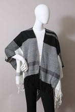 Load image into Gallery viewer, Leto Color Block Plaid Tassel Embellished Woven Flannel Ruana

