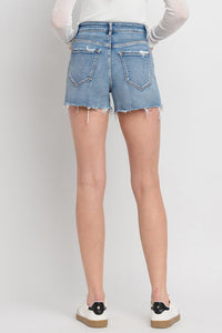 Vervet by Flying Monkey Distressed Raw Hem Washed Blue Denim Jean Shorts