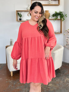 Double Take Solid Color Tiered Luxe Knit Dress