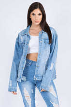 Cargar imagen en el visor de la galería, American Bazi Painted Back Distressed Denim Jacket
