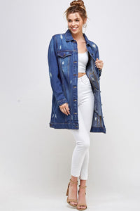 Blue Age Washed Distressed Longline Denim Jacket