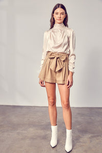 Do + Be Taupe Belted Tie Waist Pleated Shorts