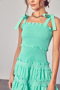 Do + Be Smocked Tiered Ruffle Embroidered Mini Dress