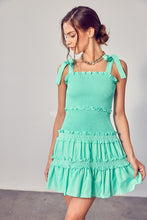 Load image into Gallery viewer, Do + Be Smocked Tiered Ruffle Embroidered Mini Dress
