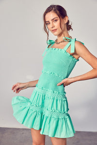 Do + Be Smocked Tiered Ruffle Embroidered Mini Dress