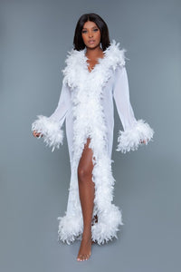 BE WICKED Glamour Boa Feather Trim Robe